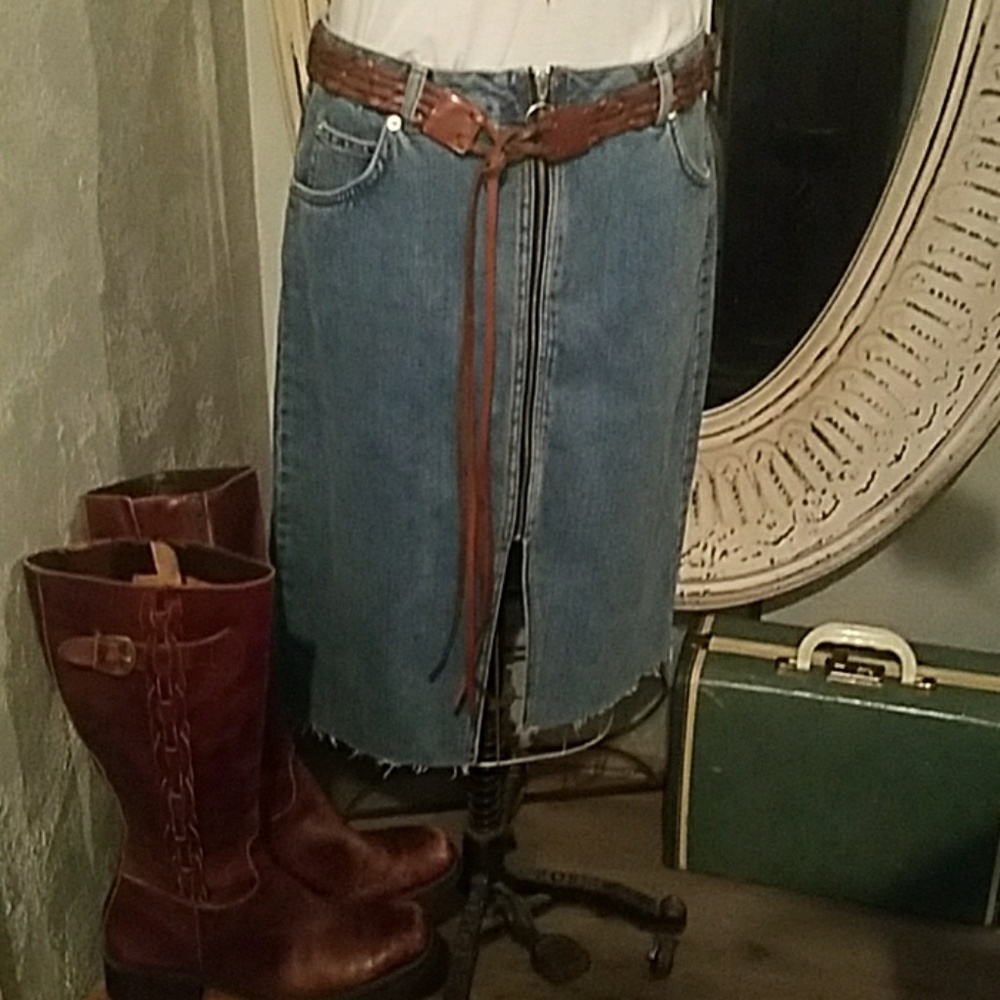 Moto denim skirt